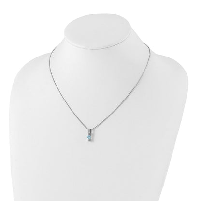 Sterling Silver Rhodium Plated White Ice .02ct. Dia./blue Topaz w/2IN Ext Neckla