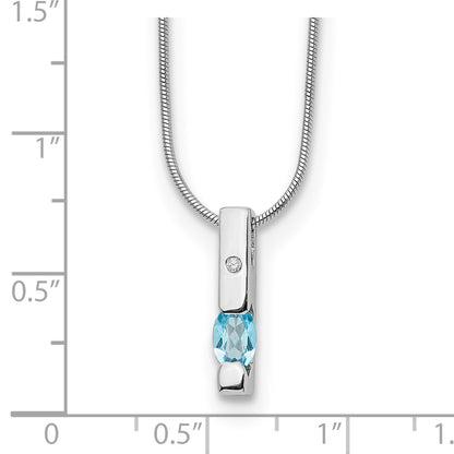 Sterling Silver Rhodium Plated White Ice .02ct. Dia./blue Topaz w/2IN Ext Neckla