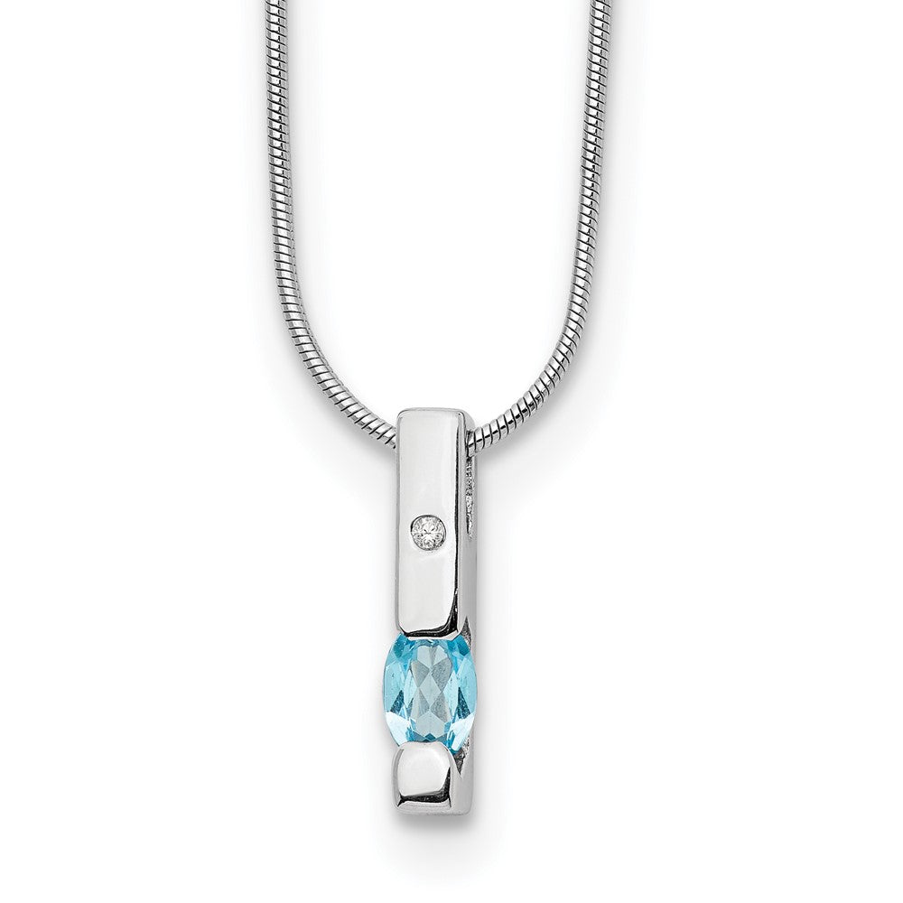 Sterling Silver Rhodium Plated White Ice .02ct. Dia./blue Topaz w/2IN Ext Neckla