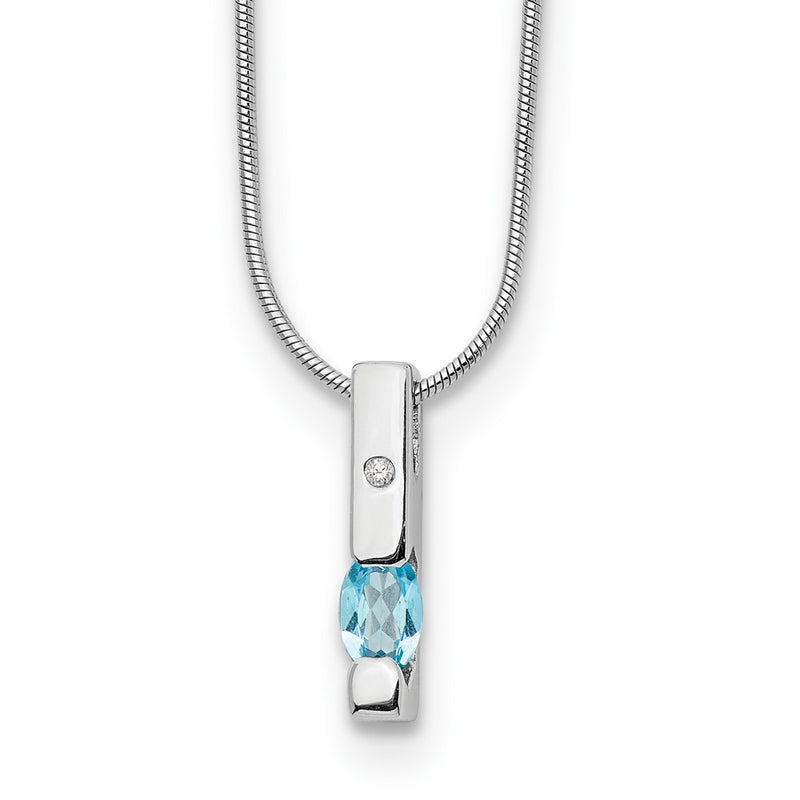 Sterling Silver Rhodium Plated White Ice .02ct. Dia./blue Topaz w/2IN Ext Neckla