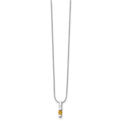 Sterling Silver Rhodium Plated White Ice .02ct. Dia. & Citrine w/2IN Ext Necklac