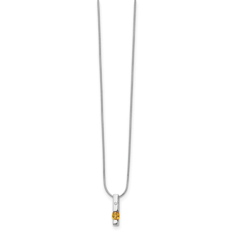 Sterling Silver Rhodium Plated White Ice .02ct. Dia. & Citrine w/2IN Ext Necklac