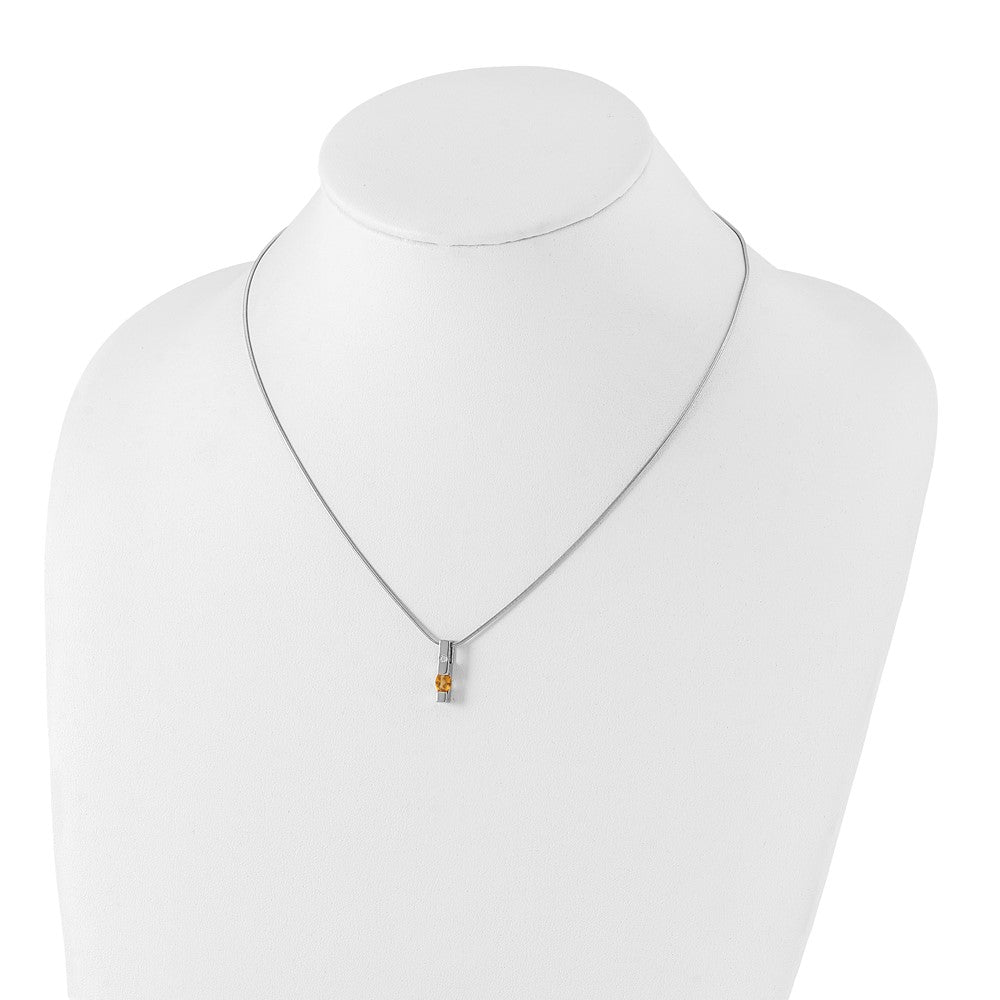 Sterling Silver Rhodium Plated White Ice .02ct. Dia. & Citrine w/2IN Ext Necklac