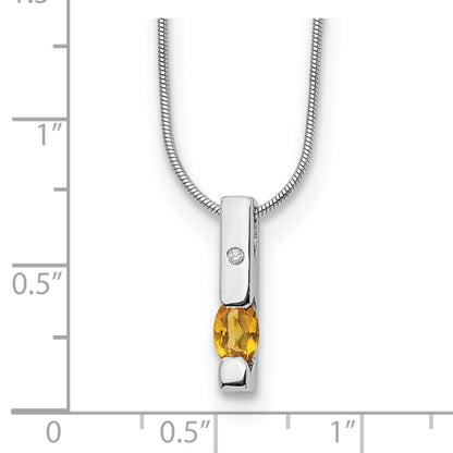 Sterling Silver Rhodium Plated White Ice .02ct. Dia. & Citrine w/2IN Ext Necklac