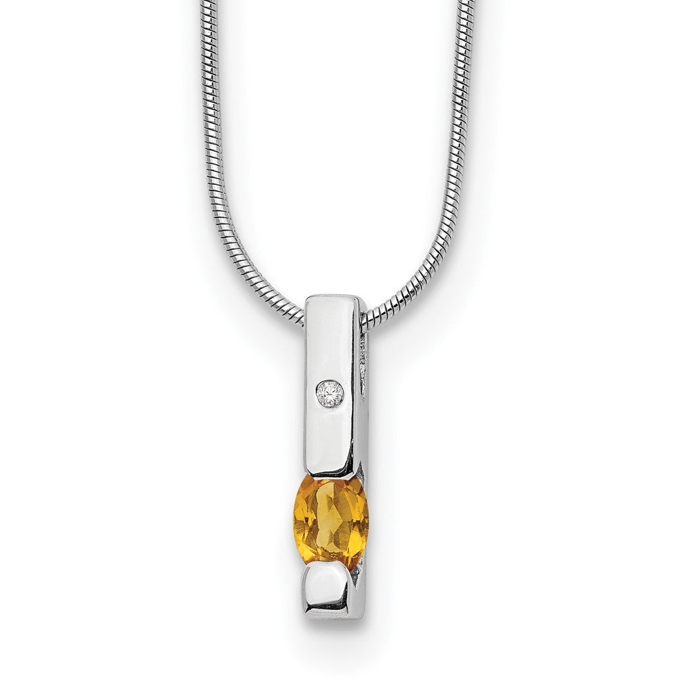 Sterling Silver Rhodium Plated White Ice .02ct. Dia. & Citrine w/2IN Ext Necklac