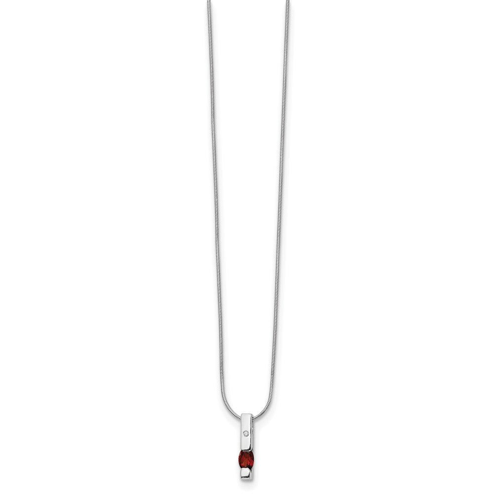 Sterling Silver Rhodium Plated White Ice .02ct. Dia. & Garnet w/2IN Ext Necklace