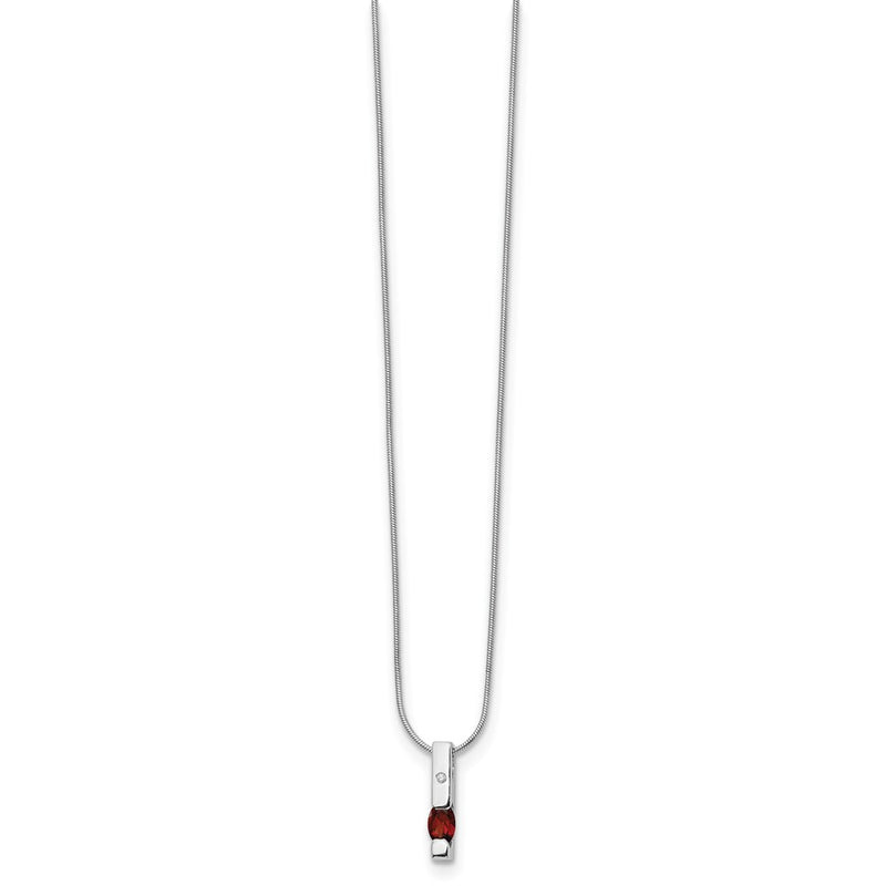 Sterling Silver Rhodium Plated White Ice .02ct. Dia. & Garnet w/2IN Ext Necklace