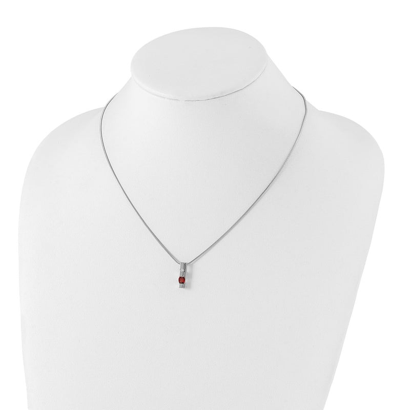 Sterling Silver Rhodium Plated White Ice .02ct. Dia. & Garnet w/2IN Ext Necklace