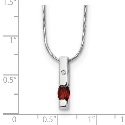 Sterling Silver Rhodium Plated White Ice .02ct. Dia. & Garnet w/2IN Ext Necklace