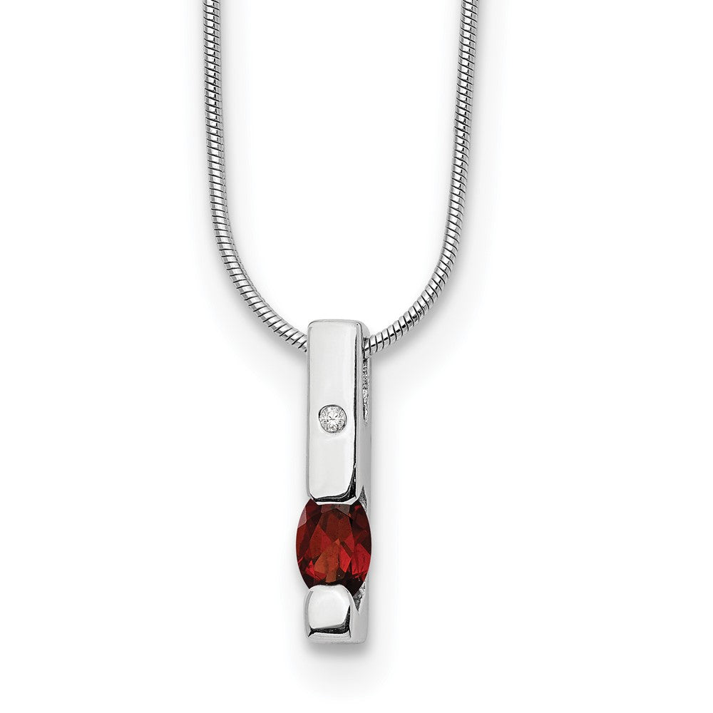 Sterling Silver Rhodium Plated White Ice .02ct. Dia. & Garnet w/2IN Ext Necklace