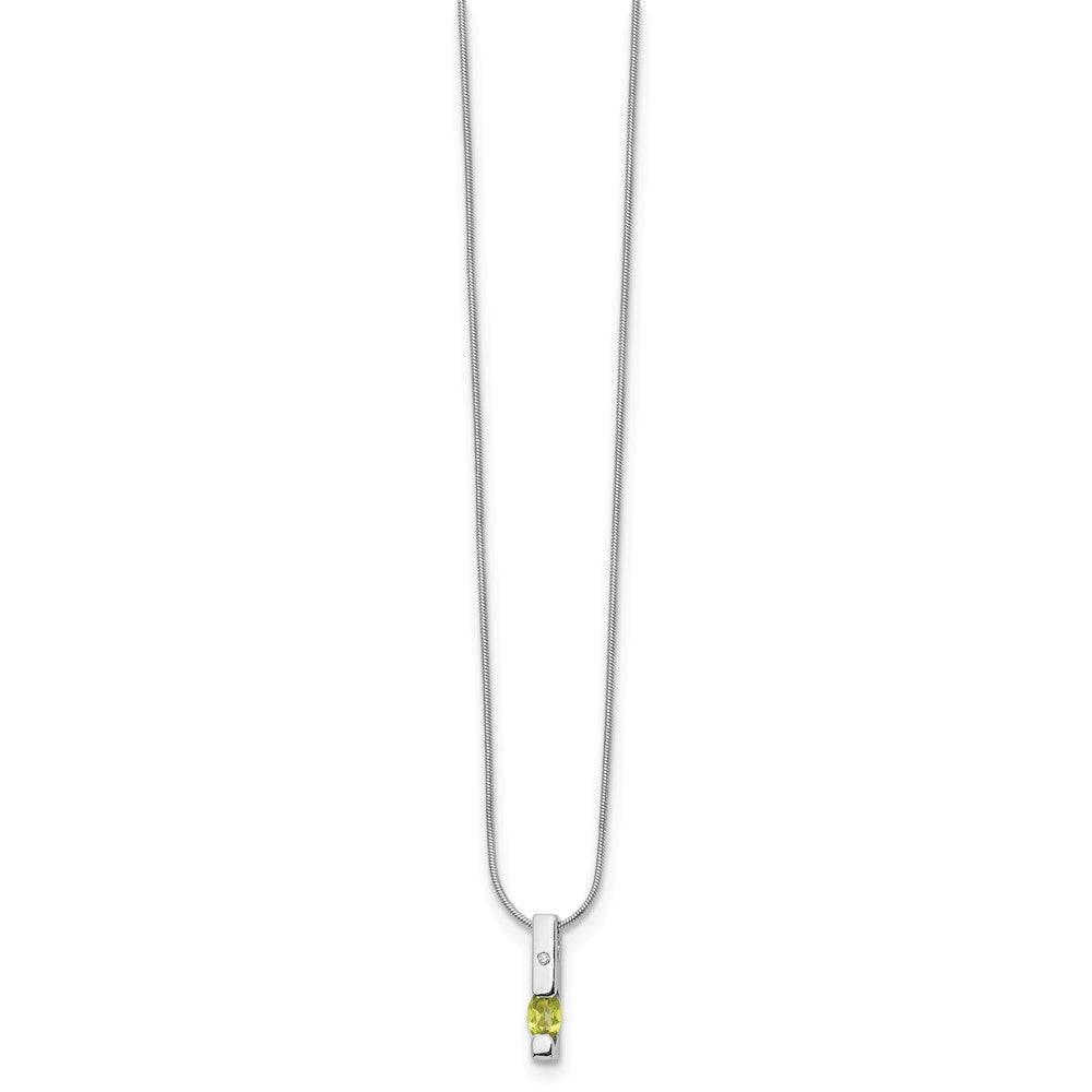 Sterling Silver Rhodium Plated White Ice .02ct. Dia. & Peridot w/2IN Ext Necklac