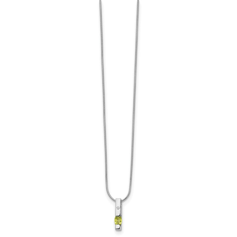 Sterling Silver Rhodium Plated White Ice .02ct. Dia. & Peridot w/2IN Ext Necklac