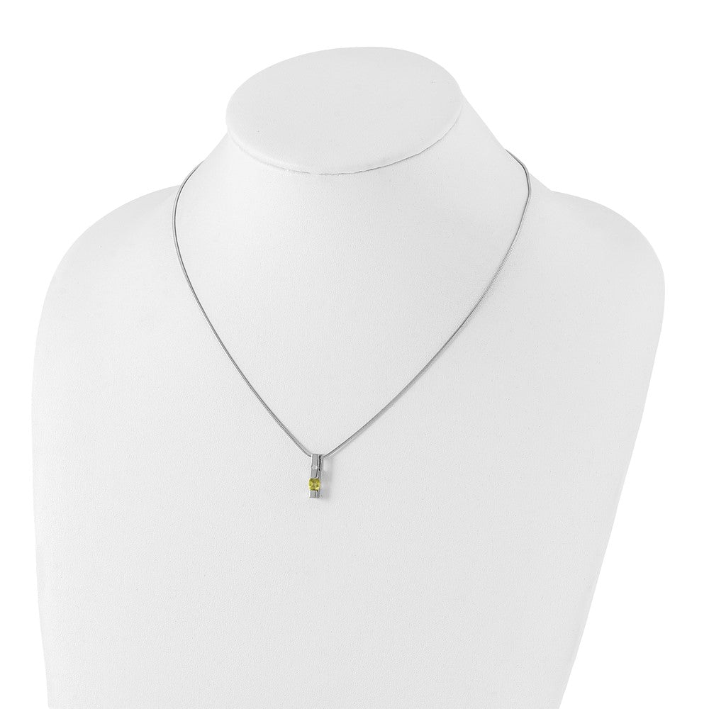 Sterling Silver Rhodium Plated White Ice .02ct. Dia. & Peridot w/2IN Ext Necklac