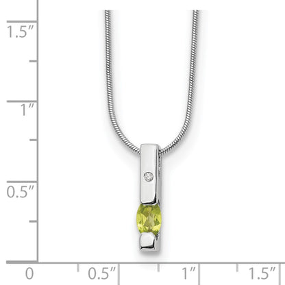 Sterling Silver Rhodium Plated White Ice .02ct. Dia. & Peridot w/2IN Ext Necklac