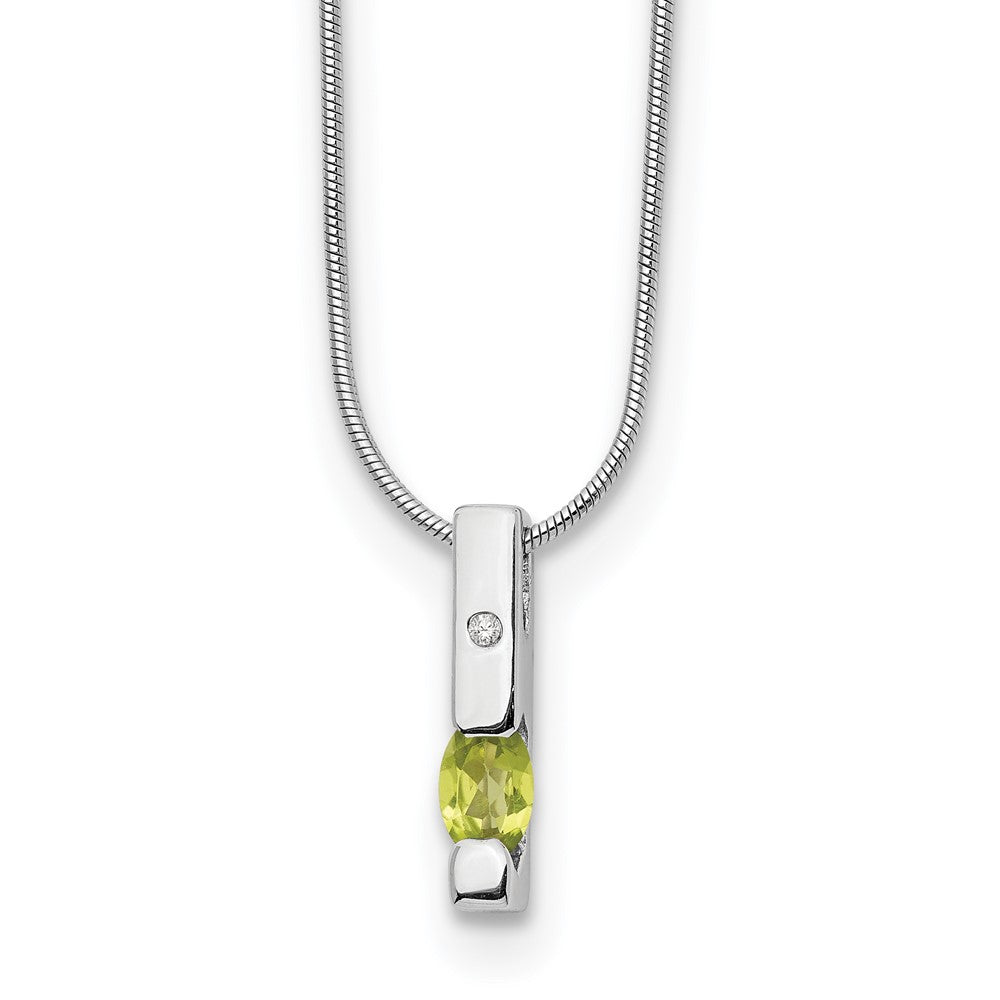 Sterling Silver Rhodium Plated White Ice .02ct. Dia. & Peridot w/2IN Ext Necklac