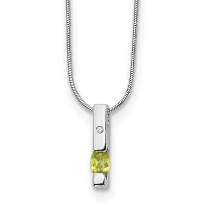 Sterling Silver Rhodium Plated White Ice .02ct. Dia. & Peridot w/2IN Ext Necklac