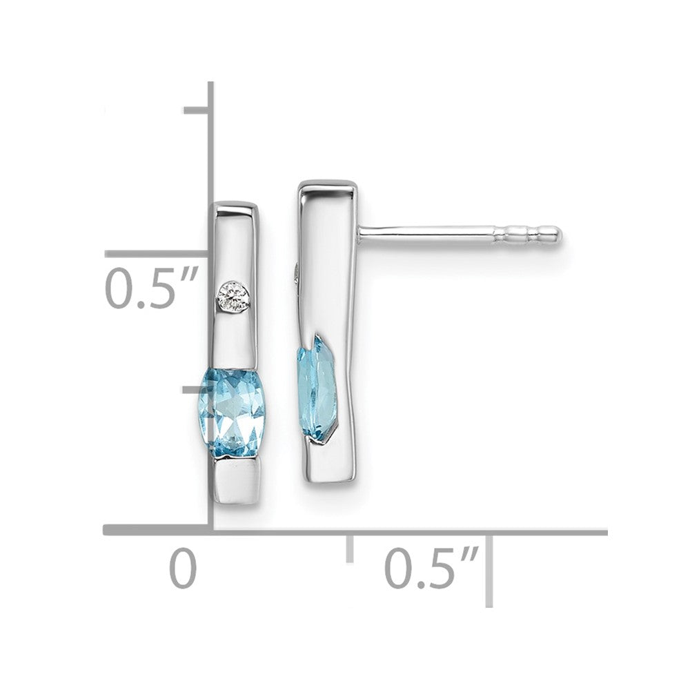 Sterling Silver Rhodium Plated White Ice .02ct. Diamond and Blue Topaz Earrings