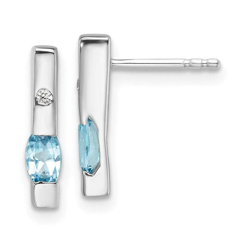 Sterling Silver Rhodium Plated White Ice .02ct. Diamond and Blue Topaz Earrings