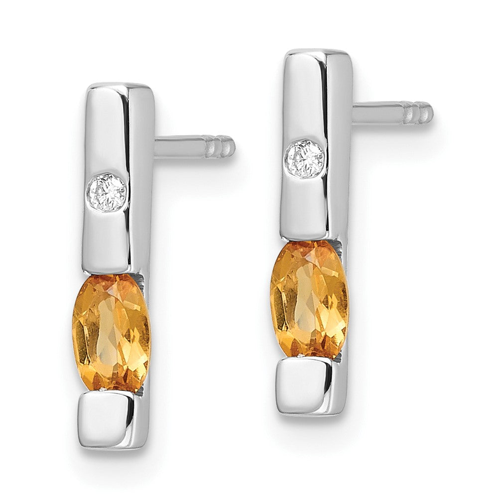 Sterling Silver Rhodium Plated White Ice .02ct. Diamond and Citrine Earrings