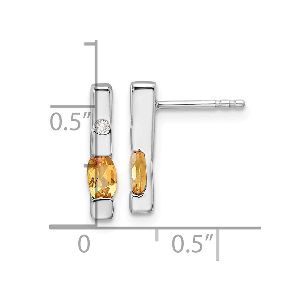 Sterling Silver Rhodium Plated White Ice .02ct. Diamond and Citrine Earrings