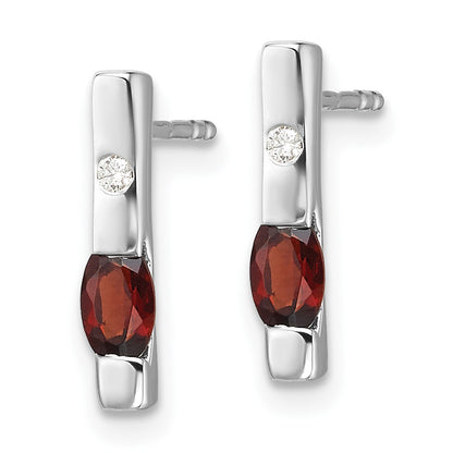 Sterling Silver Rhodium Plated White Ice .02ct. Diamond and Garnet Earrings