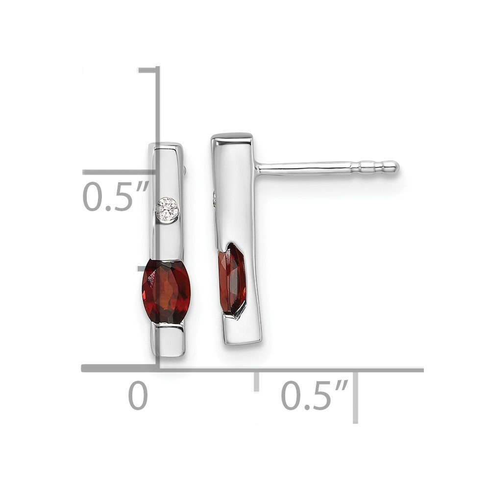 Sterling Silver Rhodium Plated White Ice .02ct. Diamond and Garnet Earrings