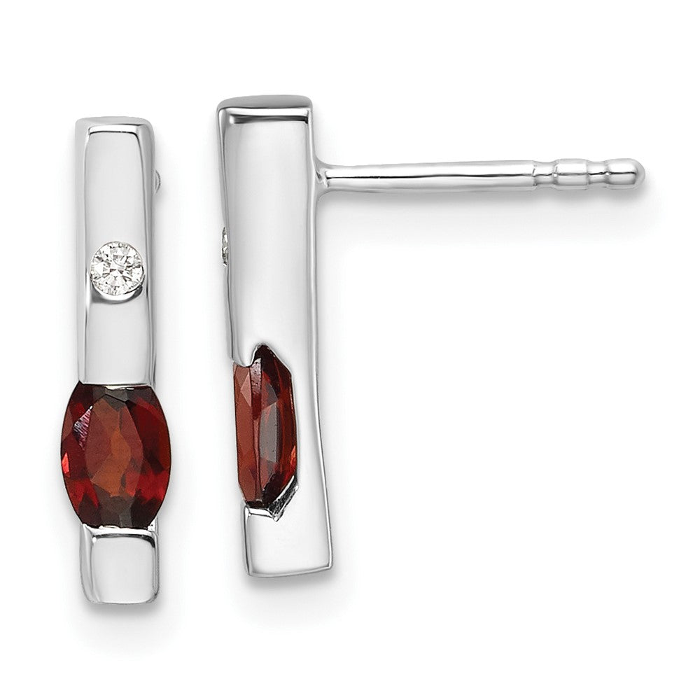 Sterling Silver Rhodium Plated White Ice .02ct. Diamond and Garnet Earrings