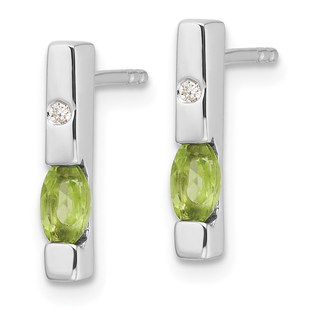 Sterling Silver Rhodium Plated White Ice .02ct. Diamond and Peridot Earrings