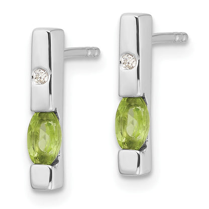 Sterling Silver Rhodium Plated White Ice .02ct. Diamond and Peridot Earrings
