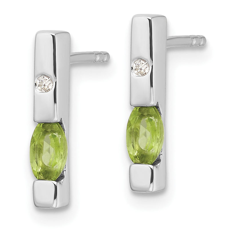 Sterling Silver Rhodium Plated White Ice .02ct. Diamond and Peridot Earrings