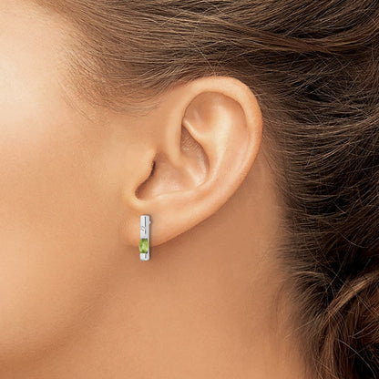 Sterling Silver Rhodium Plated White Ice .02ct. Diamond and Peridot Earrings