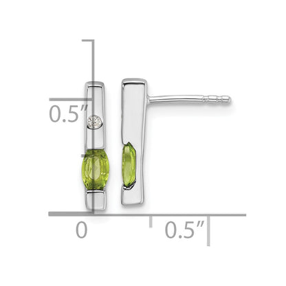 Sterling Silver Rhodium Plated White Ice .02ct. Diamond and Peridot Earrings