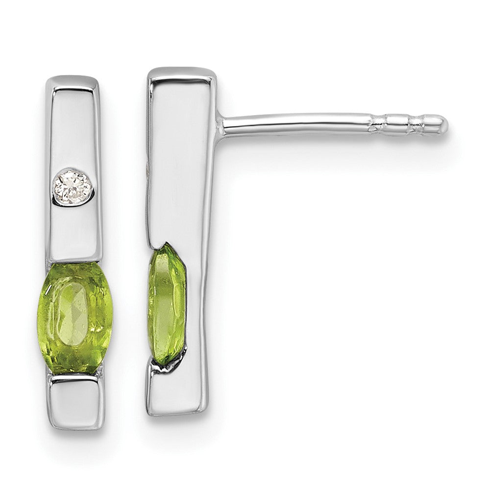 Sterling Silver Rhodium Plated White Ice .02ct. Diamond and Peridot Earrings