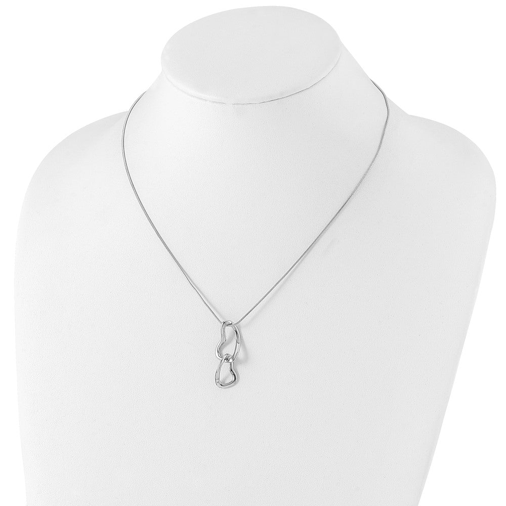 Sterling Silver White Ice Rhodium-Plated 18 Inch Diamond Hearts Necklace With 2 Extender