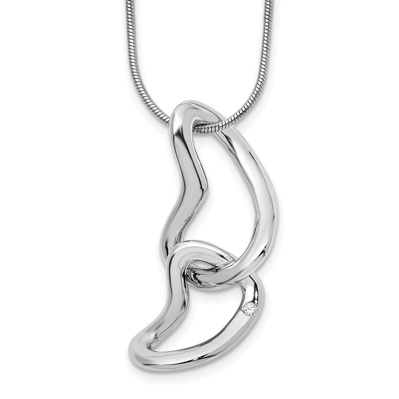 Sterling Silver White Ice Rhodium-Plated 18 Inch Diamond Hearts Necklace With 2 Extender