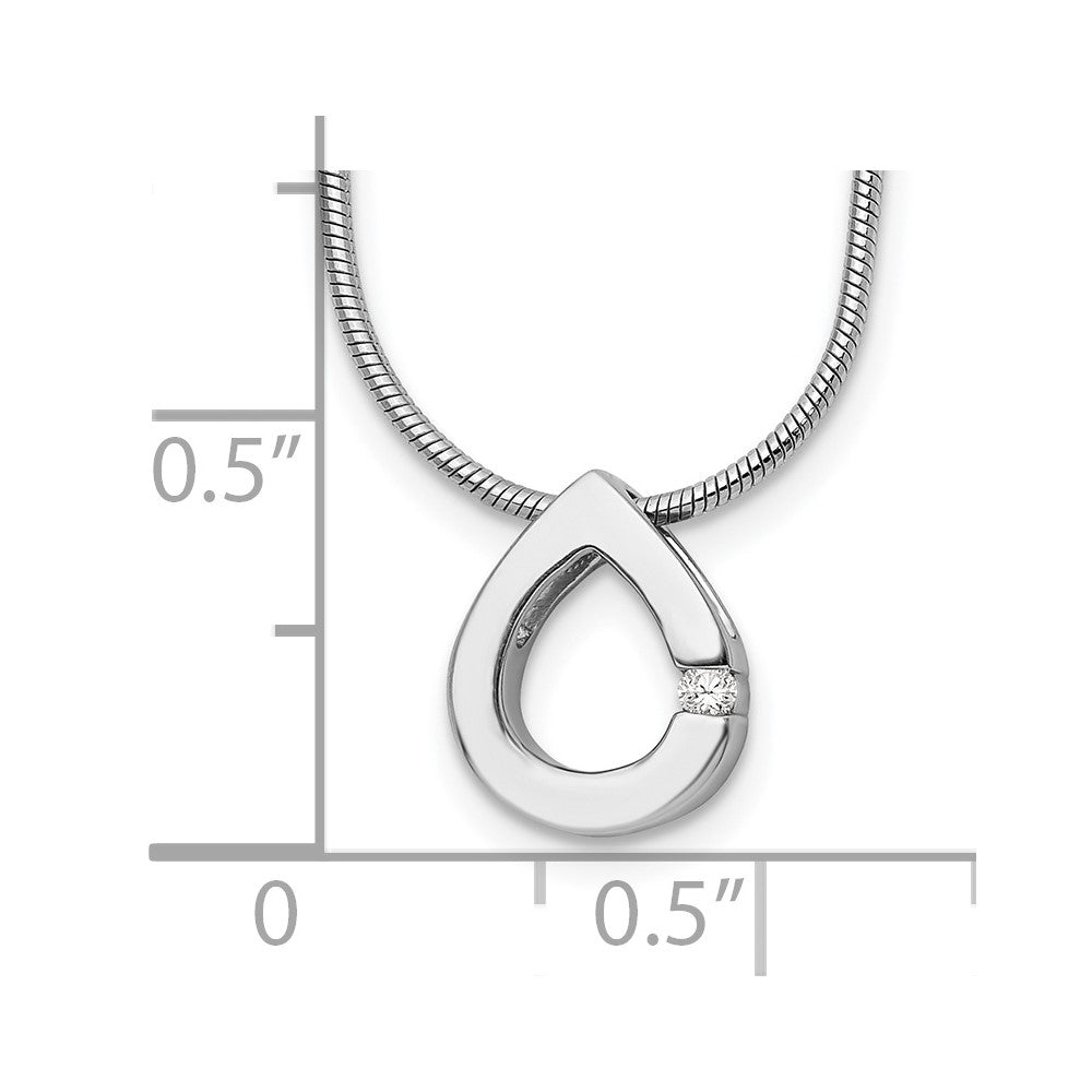 Sterling Silver White Ice Rhodium-Plated 18 Inch Diamond Teardrop Necklace With 2 Extender