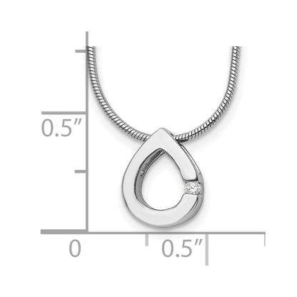 Sterling Silver White Ice Rhodium-Plated 18 Inch Diamond Teardrop Necklace With 2 Extender
