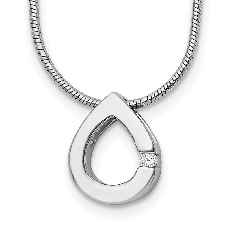 Sterling Silver White Ice Rhodium-Plated 18 Inch Diamond Teardrop Necklace With 2 Extender