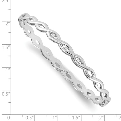 Sterling Silver White Ice Rhodium-Plated Diamond Twist Bangle