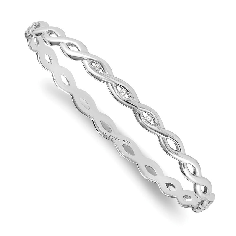 Sterling Silver White Ice Rhodium-Plated Diamond Twist Bangle