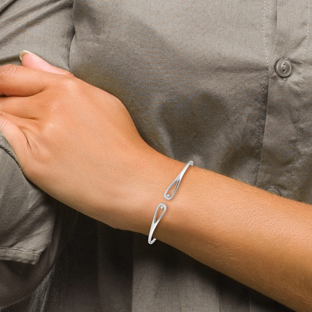 Sterling Silver White Ice Rhodium-Plated Diamond Bangle