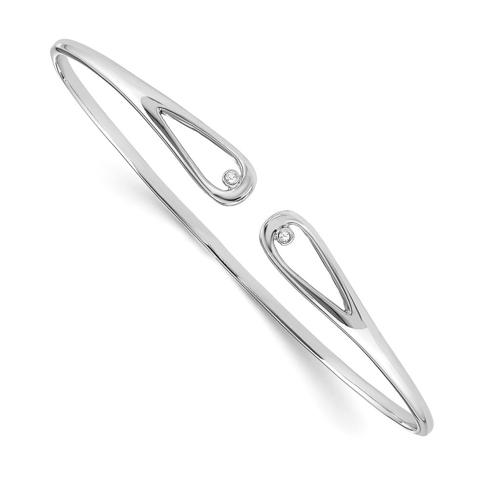 Sterling Silver White Ice Rhodium-Plated Diamond Bangle