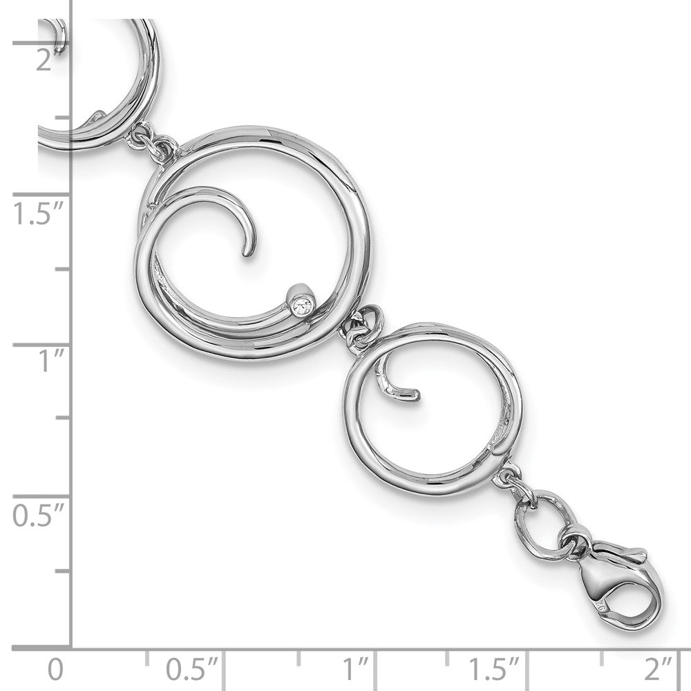 Sterling Silver White Ice Rhodium-Plated 7 Inch Diamond Swirl Bracelet With 1 Extender