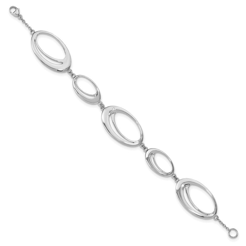 Sterling Silver White Ice Rhodium-Plated Diamond 7 Inch Fancy Ovals Bracelet