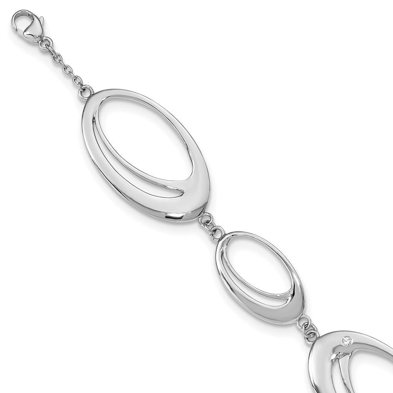 Sterling Silver White Ice Rhodium-Plated Diamond 7 Inch Fancy Ovals Bracelet