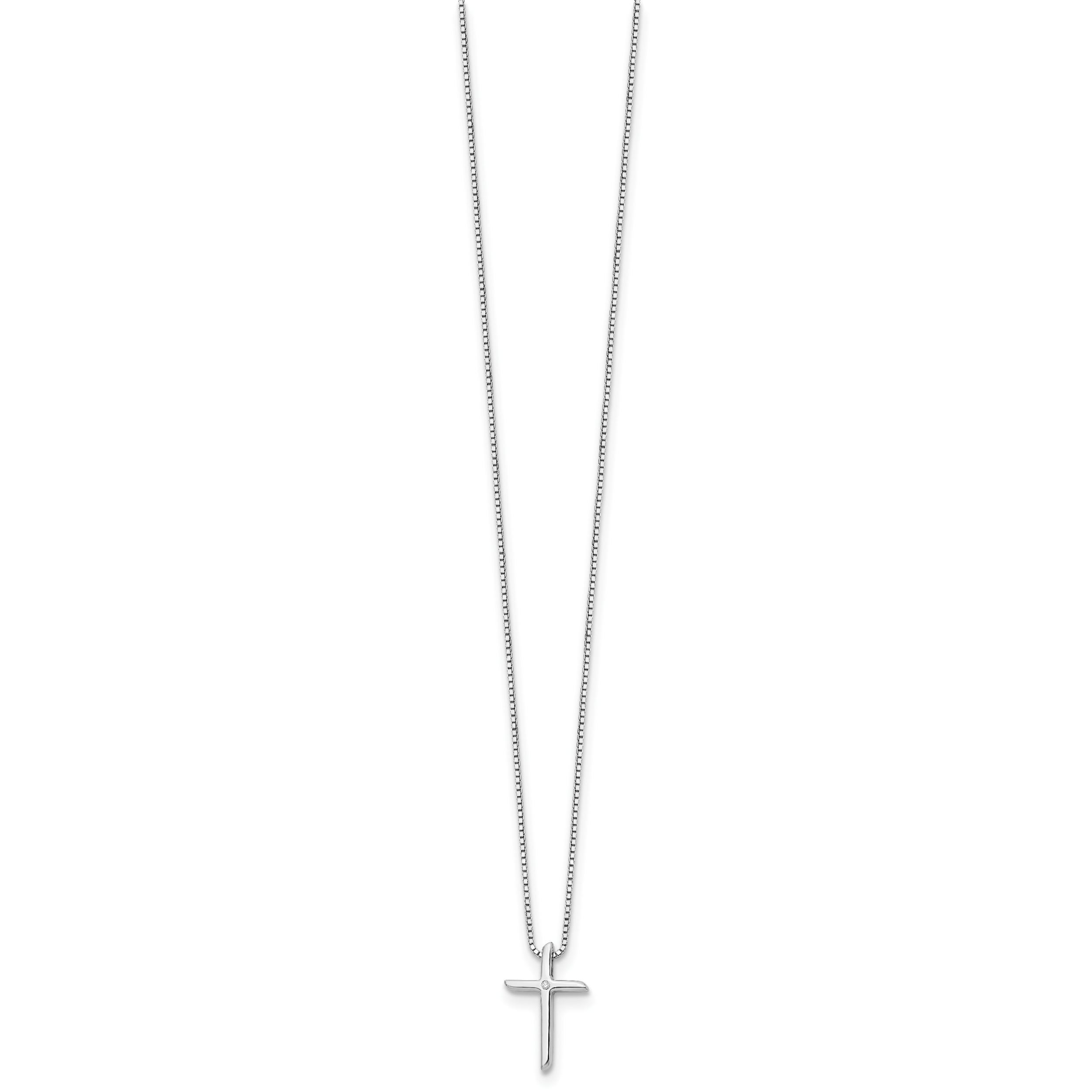 Sterling Silver White Ice Rhodium-Plated 18 Inch Diamond Cross Necklace With 2 Extender