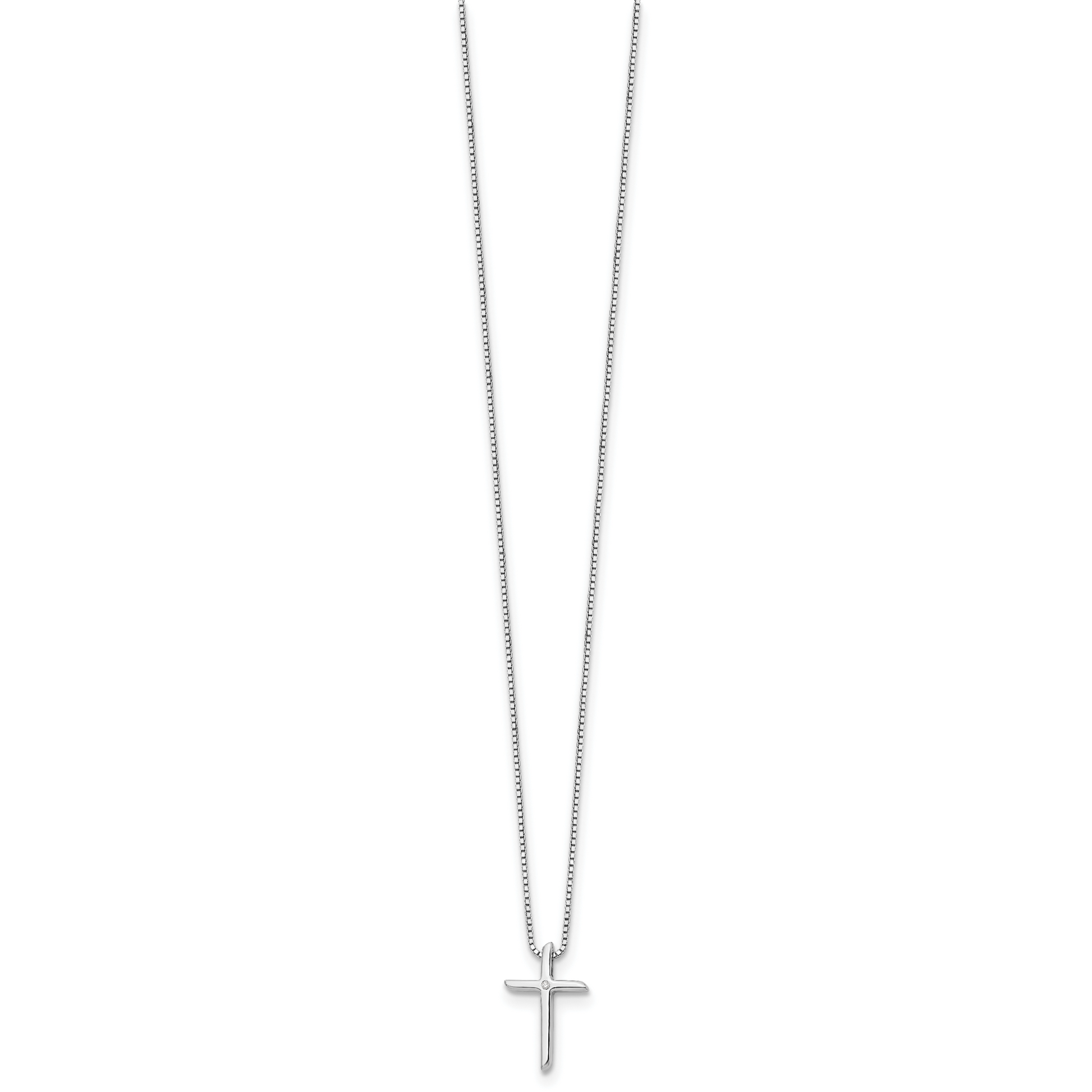 Sterling Silver White Ice Rhodium-Plated 18 Inch Diamond Cross Necklace With 2 Extender