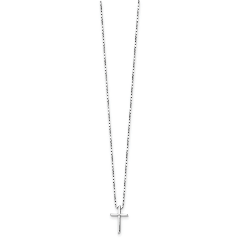 Sterling Silver White Ice Rhodium-Plated 18 Inch Diamond Cross Necklace With 2 Extender