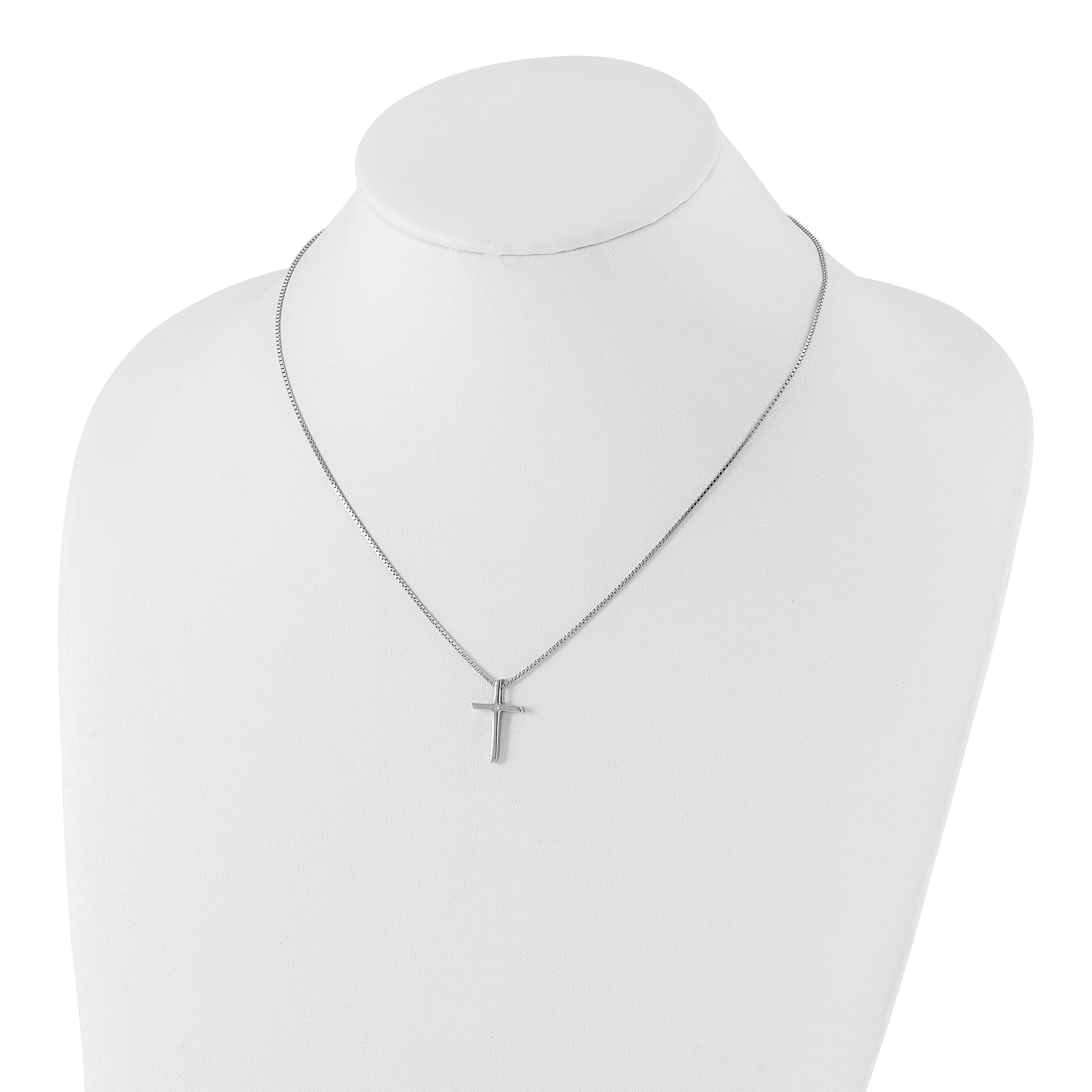 Sterling Silver White Ice Rhodium-Plated 18 Inch Diamond Cross Necklace With 2 Extender