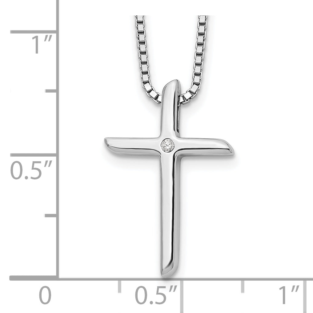 Sterling Silver White Ice Rhodium-Plated 18 Inch Diamond Cross Necklace With 2 Extender